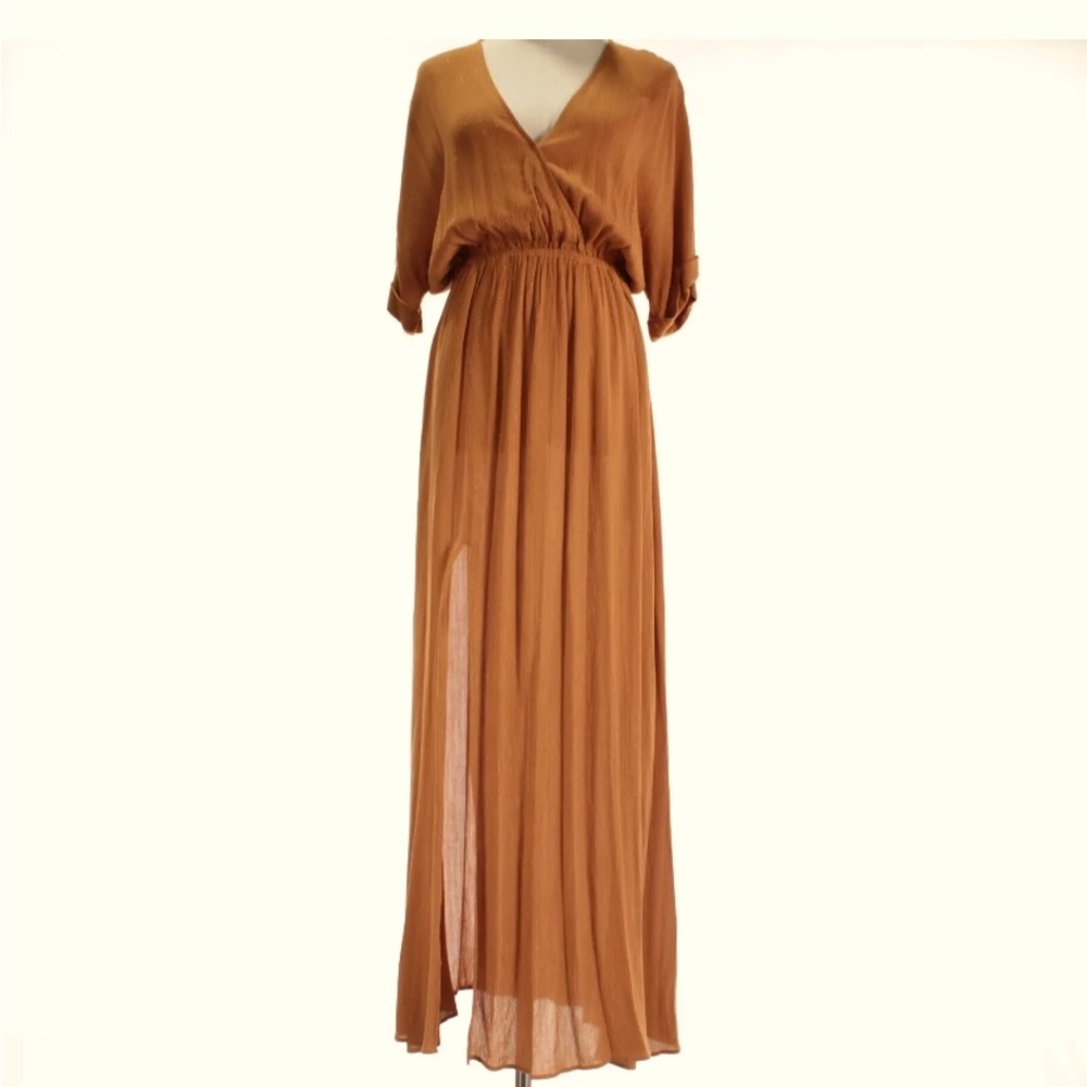 L’Agence short sleeve v neck rust colored maxi XS